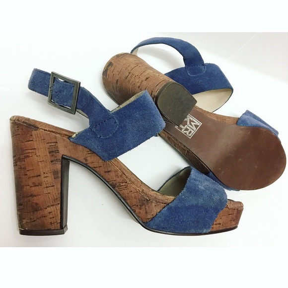 mrkt Shoes - MRKT | Vtg. Blue Suede Platform Heels Ankle Strap